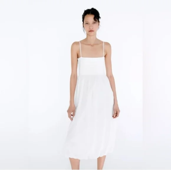 knee length dresses for ladies Cotton Poplin V-Waist Bubble Hem Midi Dress main image 0